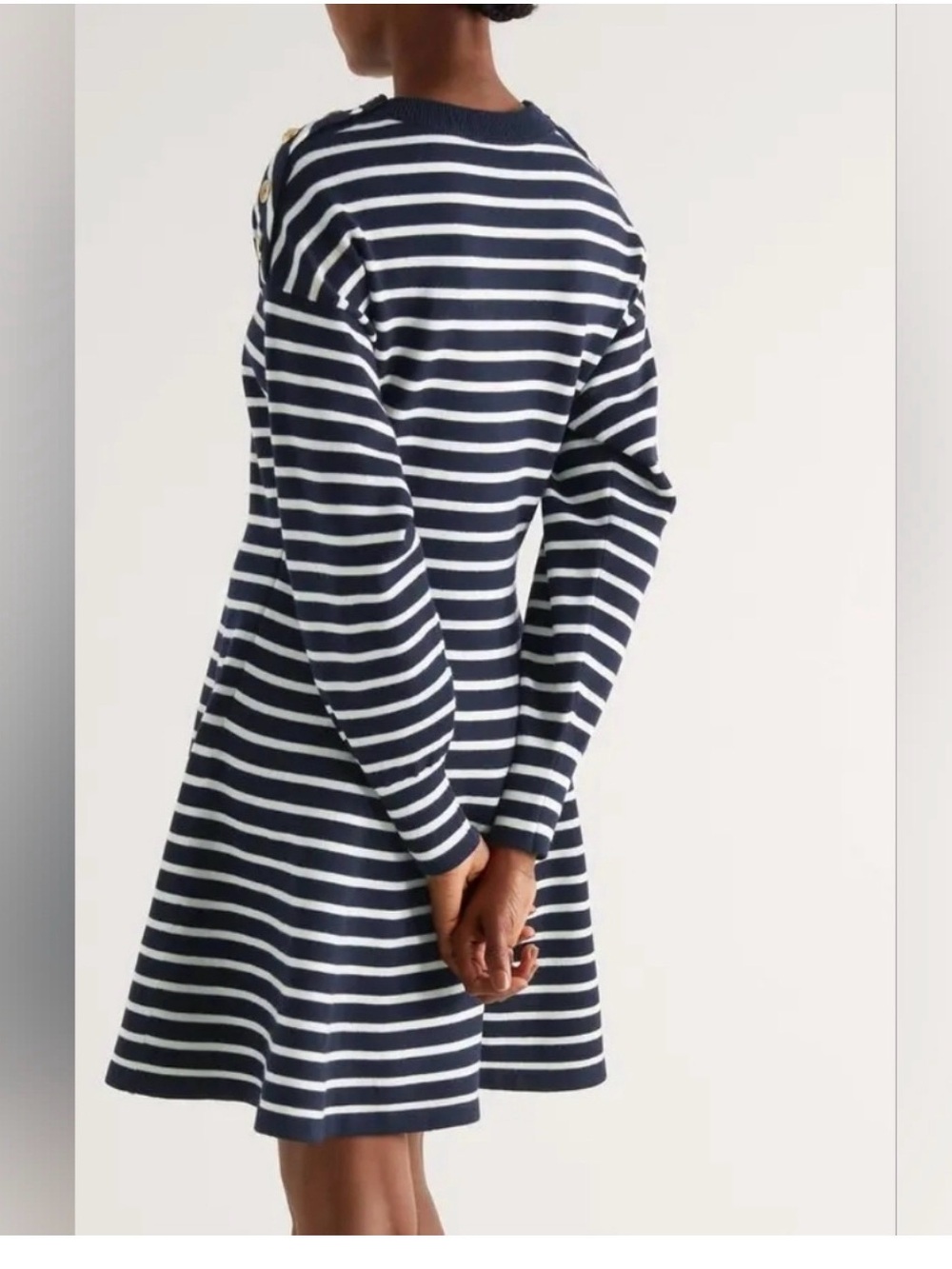 Alexander McQueen Navy and White Striped Long-Sleeve A-Line Dress